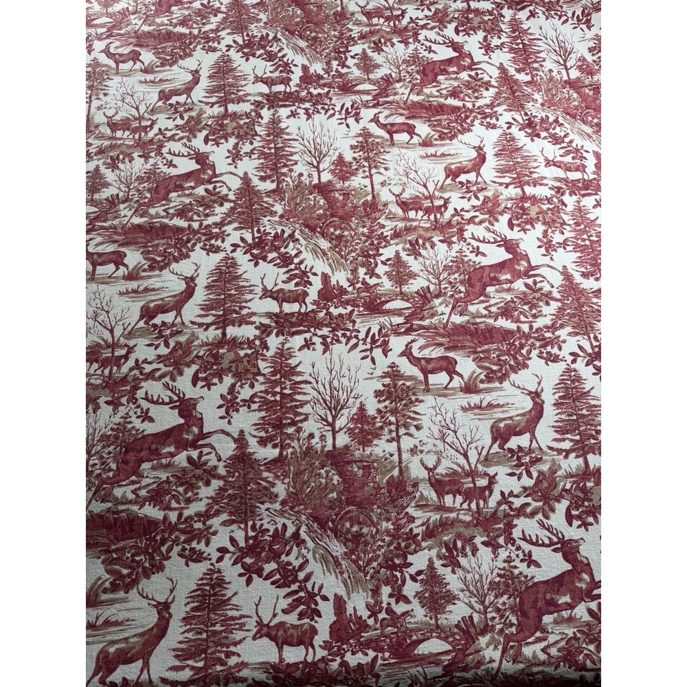 Pottery Barn Tablecloth Rectangle 70x108 Red Cream Good Woodland Deer Toile